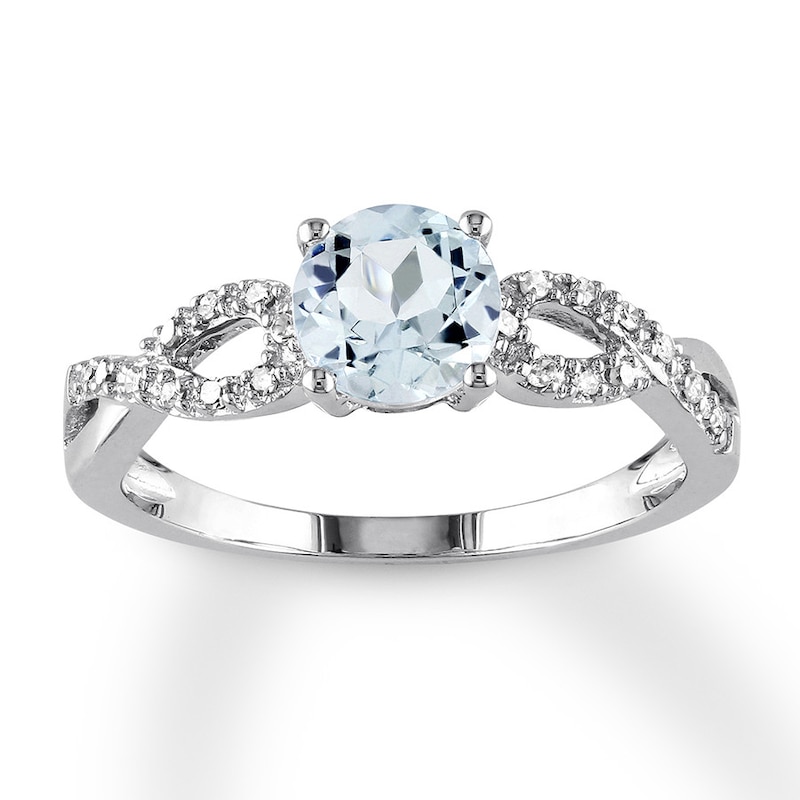 Main Image 1 of Aquamarine Ring 1/15 carat tw Diamonds 10K White Gold