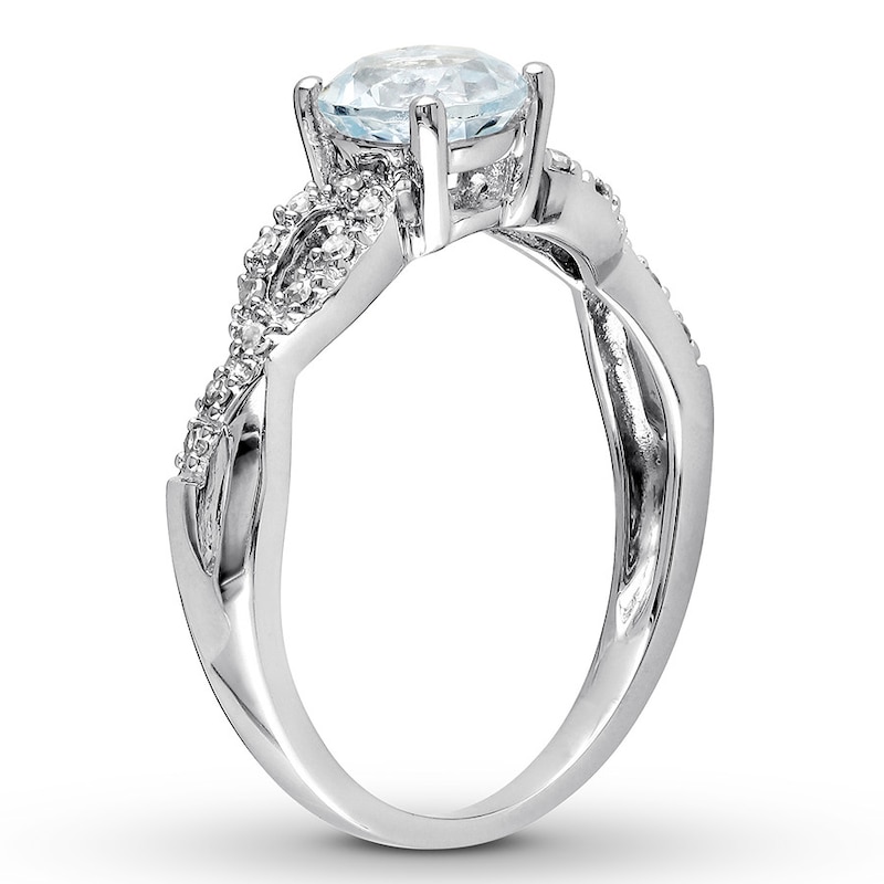 Aquamarine Ring 1/15 carat tw Diamonds 10K White Gold
