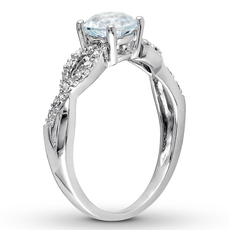 Main Image 2 of Aquamarine Ring 1/15 carat tw Diamonds 10K White Gold