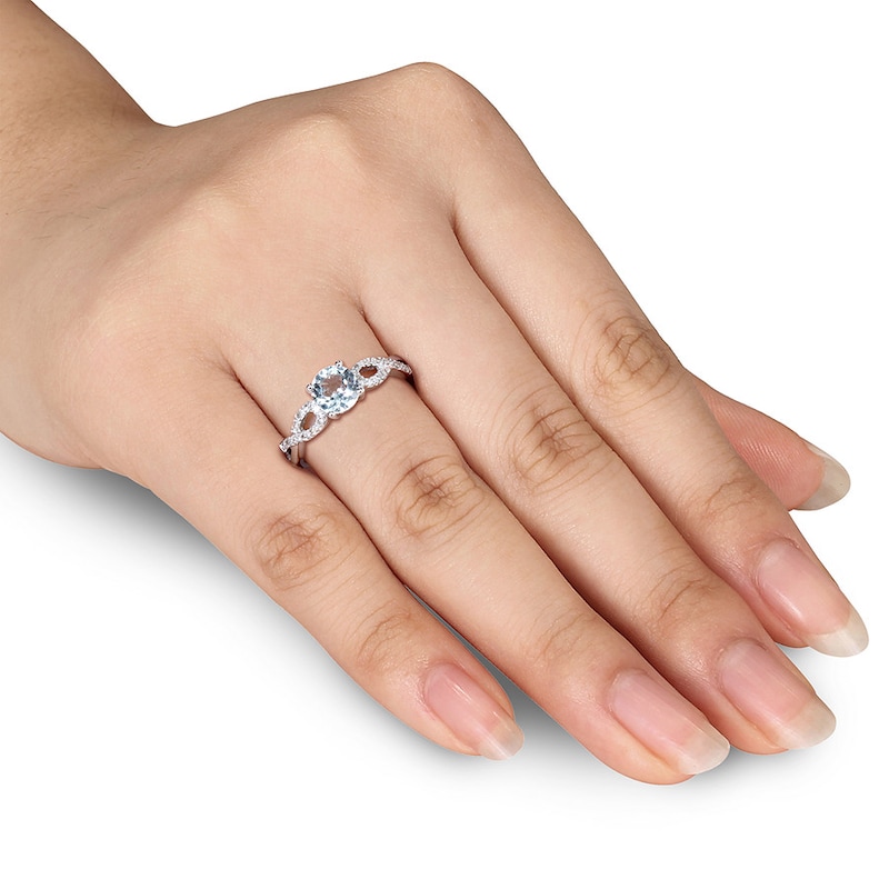 Main Image 3 of Aquamarine Ring 1/15 carat tw Diamonds 10K White Gold