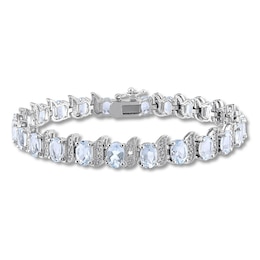 Natural Aquamarine Tennis Bracelet Diamond Accents Sterling Silver