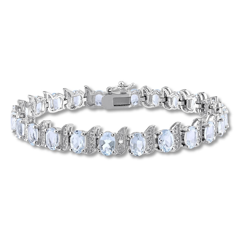 Main Image 1 of Natural Aquamarine Tennis Bracelet Diamond Accents Sterling Silver