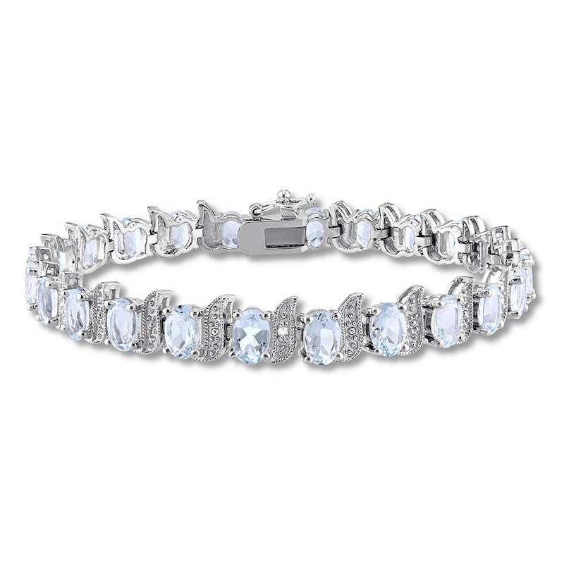 Aquamarine Bracelet Diamond Accents Sterling Silver