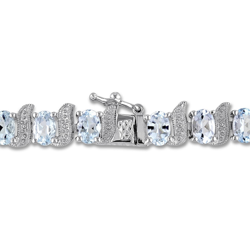 Main Image 2 of Natural Aquamarine Tennis Bracelet Diamond Accents Sterling Silver