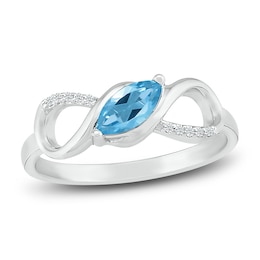 Blue Topaz & Diamond Infinity Ring Sterling Silver
