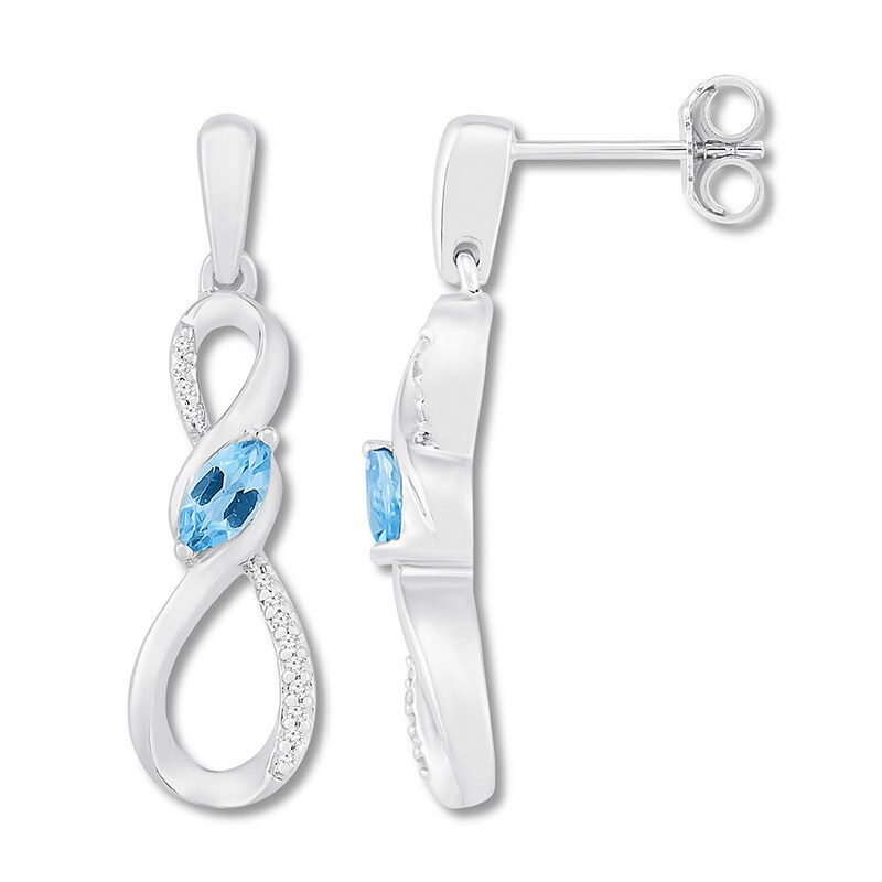 Blue Topaz Infinity Earrings 1/20 cttw Diamonds Sterling Silver