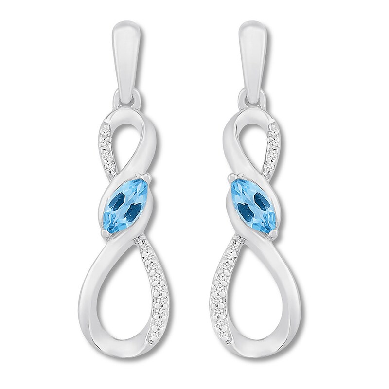Blue Topaz Infinity Earrings 1/20 cttw Diamonds Sterling Silver