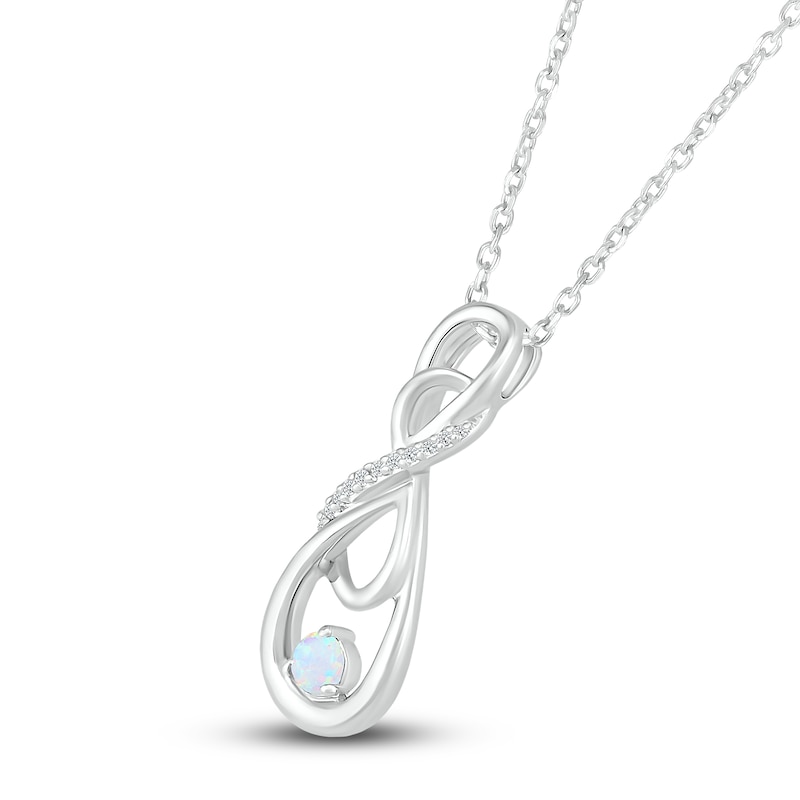 Main Image 1 of Lab-Created Opal & Diamond Infinity Necklace Sterling Silver