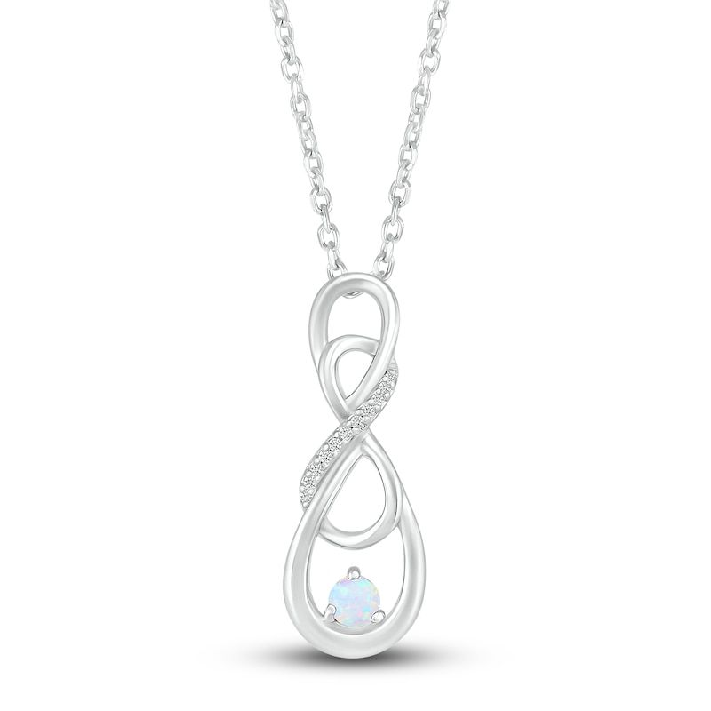 Main Image 2 of Lab-Created Opal & Diamond Infinity Necklace Sterling Silver