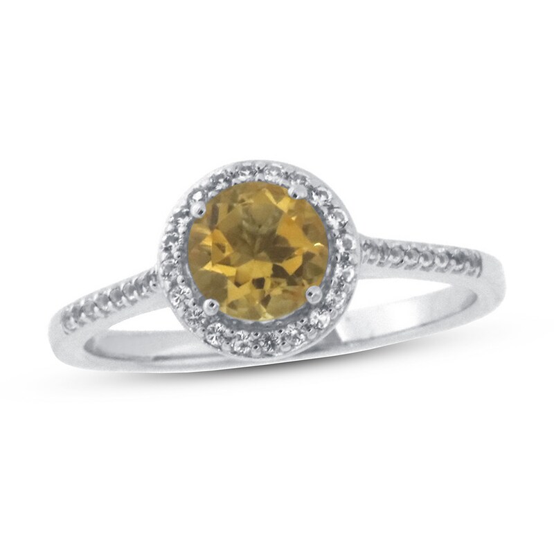 Citrine & White Topaz Ring 10K White Gold