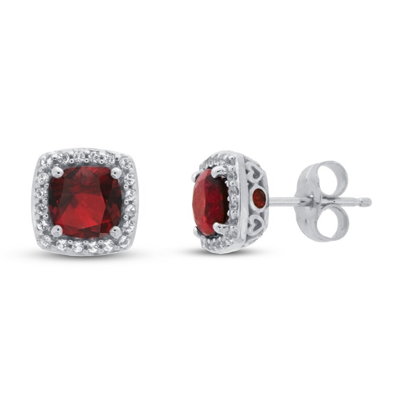 Garnet & White Topaz Earrings 10K White Gold