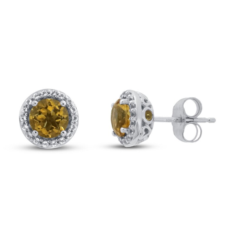 Citrine & White Topaz Earrings 10K White Gold