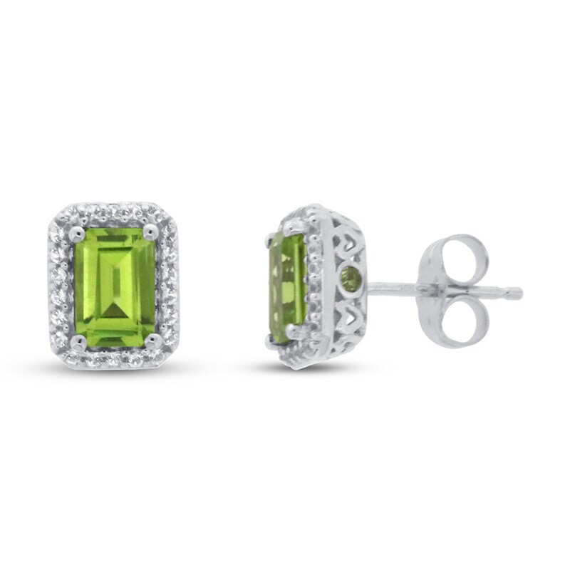 Peridot & White Topaz Earrings 10K White Gold