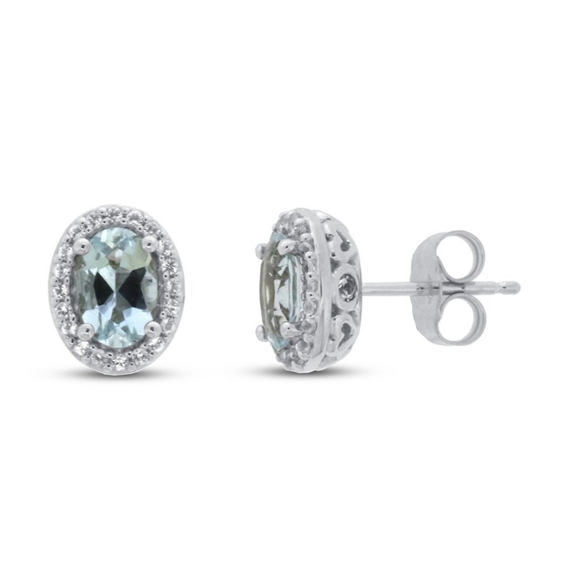 Aquamarine & White Topaz Earrings 10K White Gold