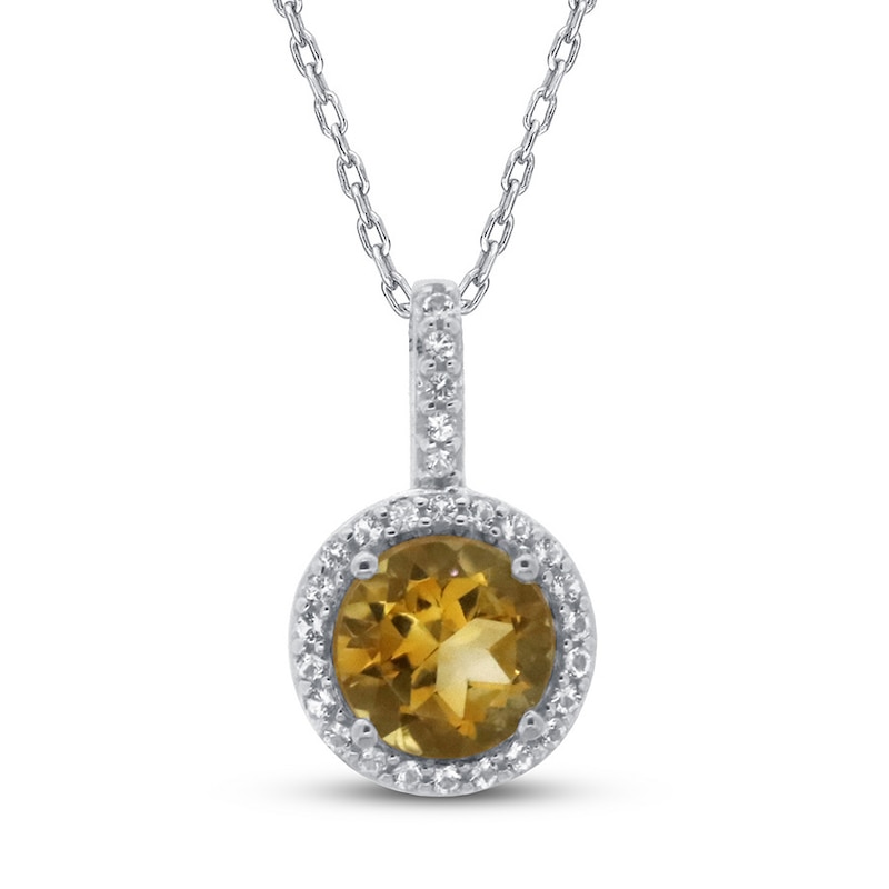 Citrine & White Topaz Necklace 10K White Gold