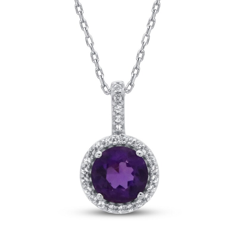 Main Image 1 of Amethyst & White Topaz Necklace 10K White Gold