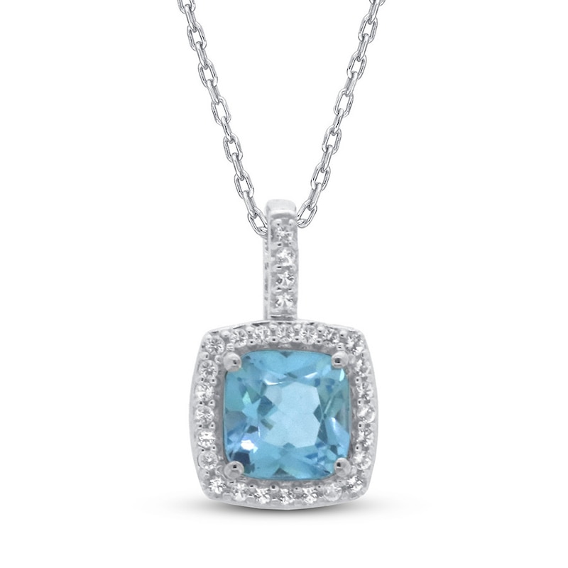 Main Image 1 of Blue & White Topaz Necklace 10K White Gold