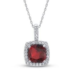 Garnet & White Topaz Necklace 10K White Gold