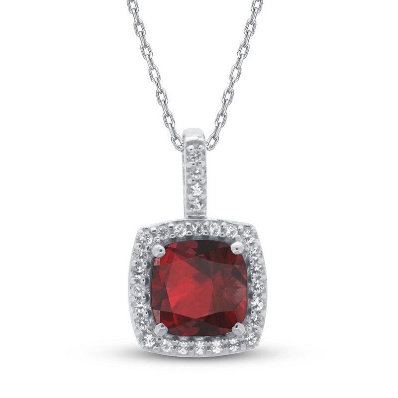 Main Image 1 of Garnet & White Topaz Necklace 10K White Gold