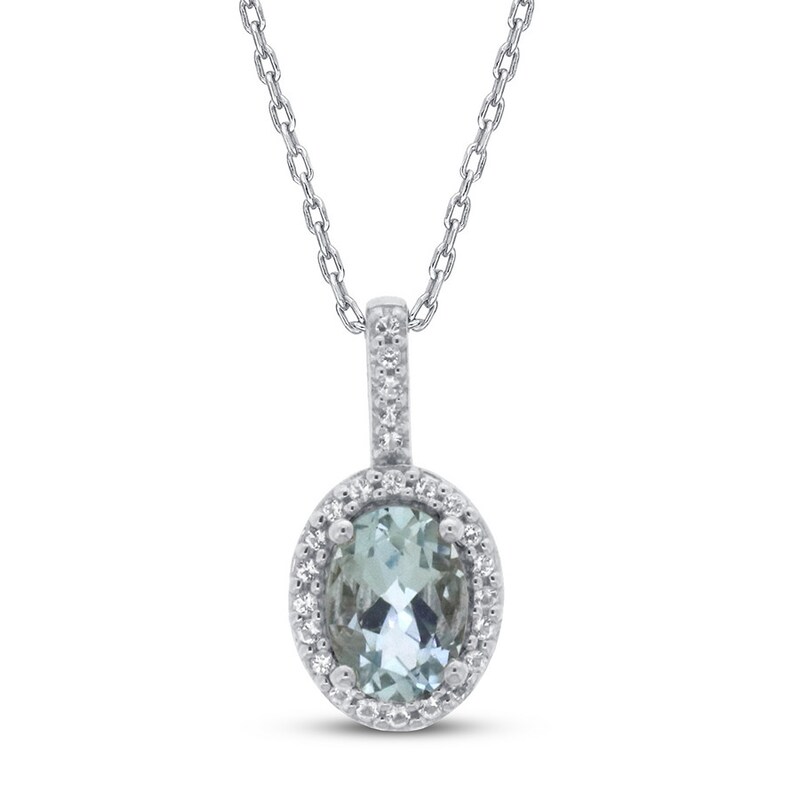 Main Image 1 of Aquamarine & White Topaz Necklace 10K White Gold
