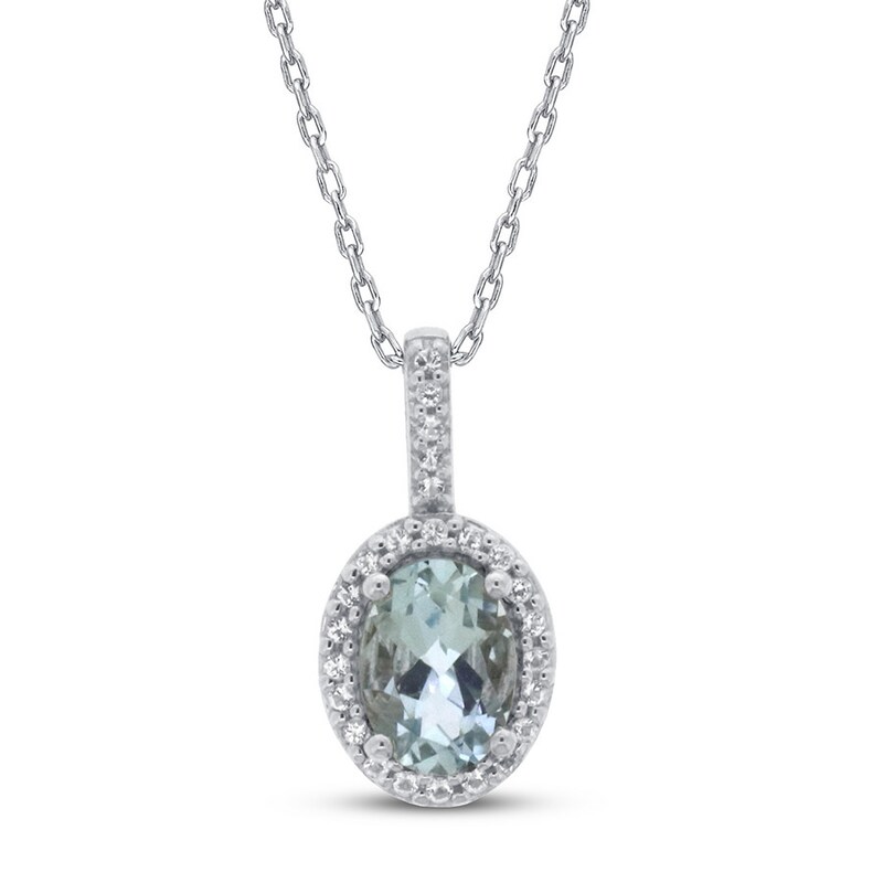 Aquamarine & White Topaz Necklace 10K White Gold