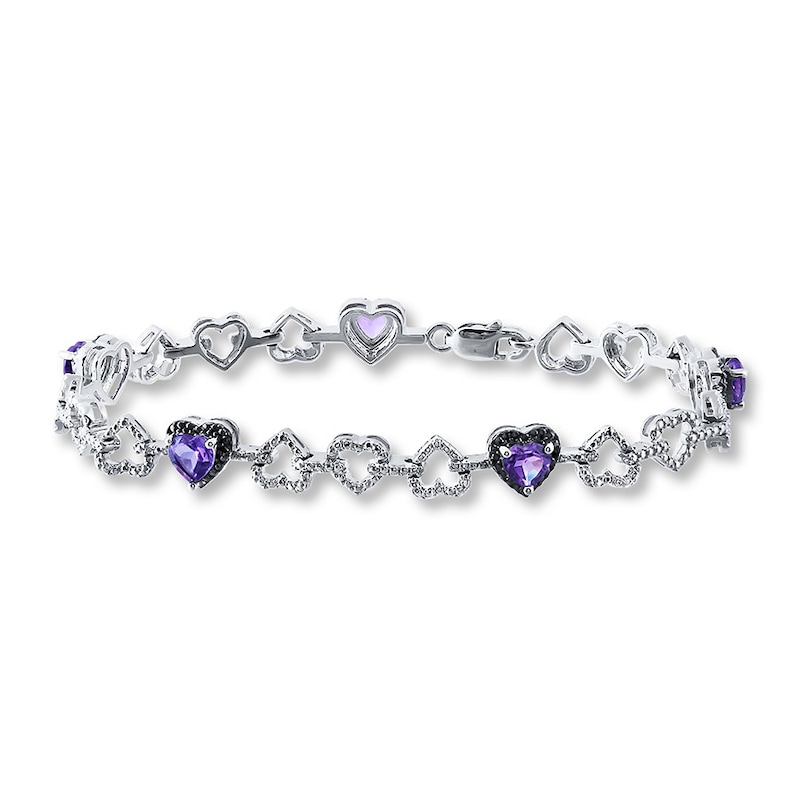 Main Image 1 of Amethyst Bracelet Black/White Diamonds Sterling Silver