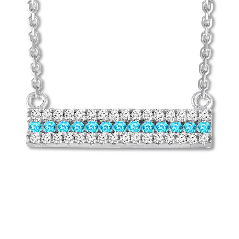 Blue & White Topaz Bar Necklace Sterling Silver