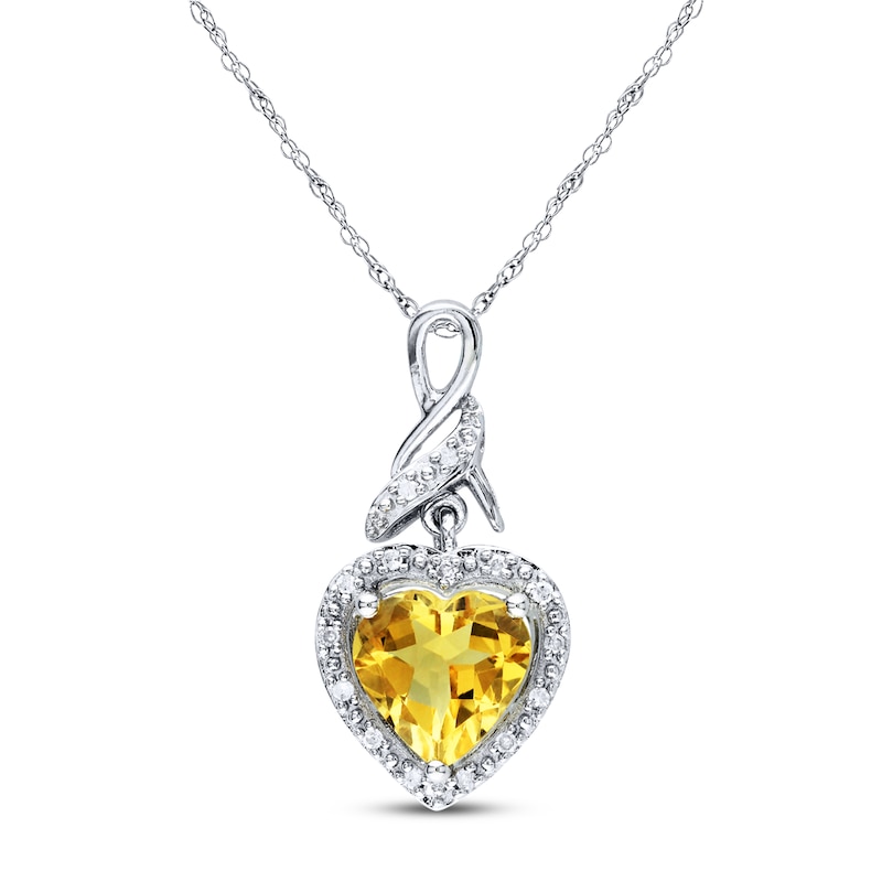 Main Image 1 of Citrine Heart Necklace 1/20 ct tw Diamonds Sterling Silver