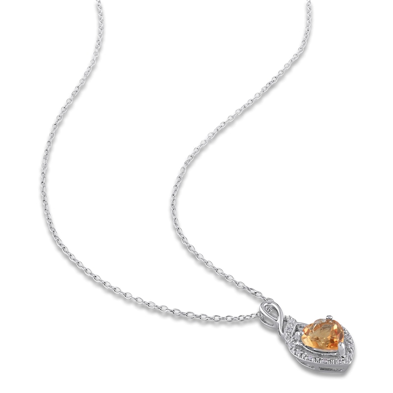 Citrine Heart Necklace 1/20 ct tw Diamonds Sterling Silver