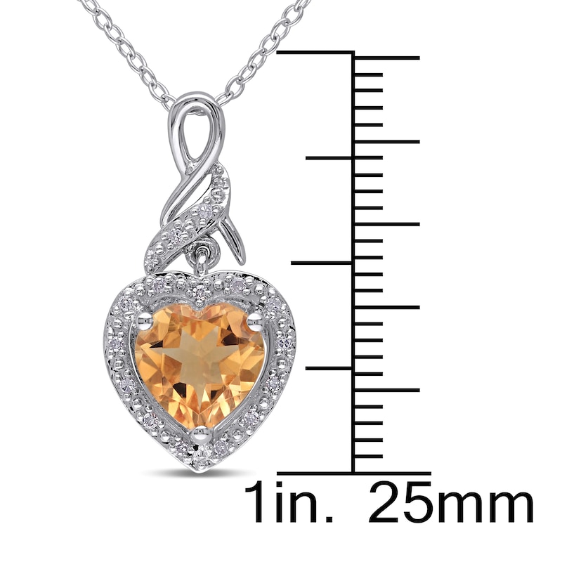 Citrine Heart Necklace 1/20 ct tw Diamonds Sterling Silver