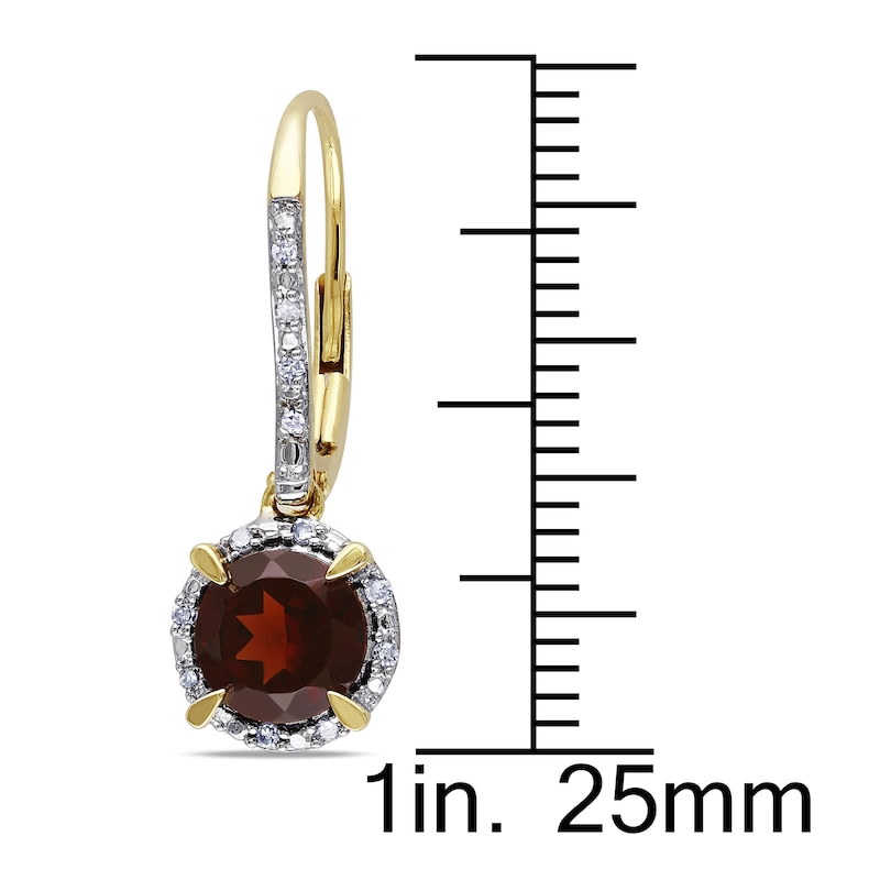 Brazilian Garnet Earrings 1/10 ct tw Diamonds 10K Yellow Gold