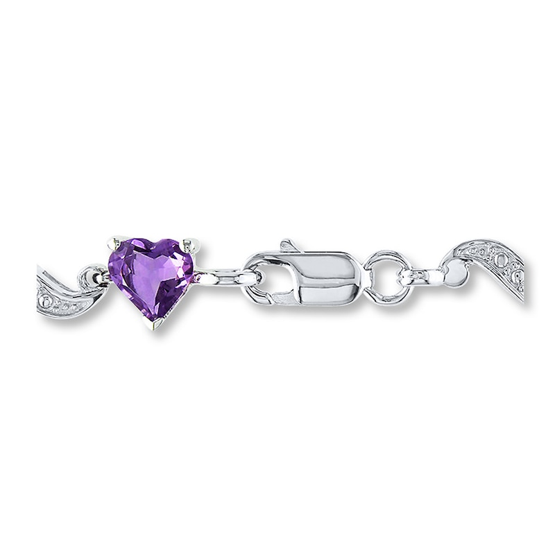 Amethyst Heart Bracelet Diamond Accents Sterling Silver