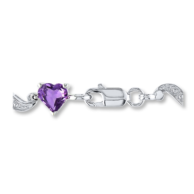 Main Image 2 of Amethyst Heart Bracelet Diamond Accents Sterling Silver