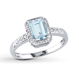 Aquamarine Ring 1/20 ct tw Diamonds 10K White Gold