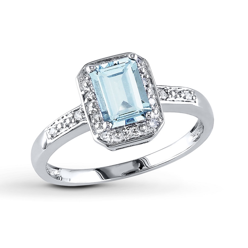 Aquamarine Ring 1/20 ct tw Diamonds 10K White Gold