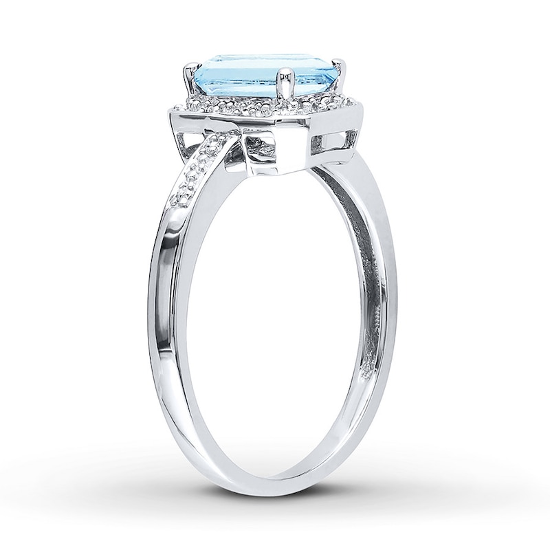 Main Image 2 of Aquamarine Ring 1/20 ct tw Diamonds 10K White Gold