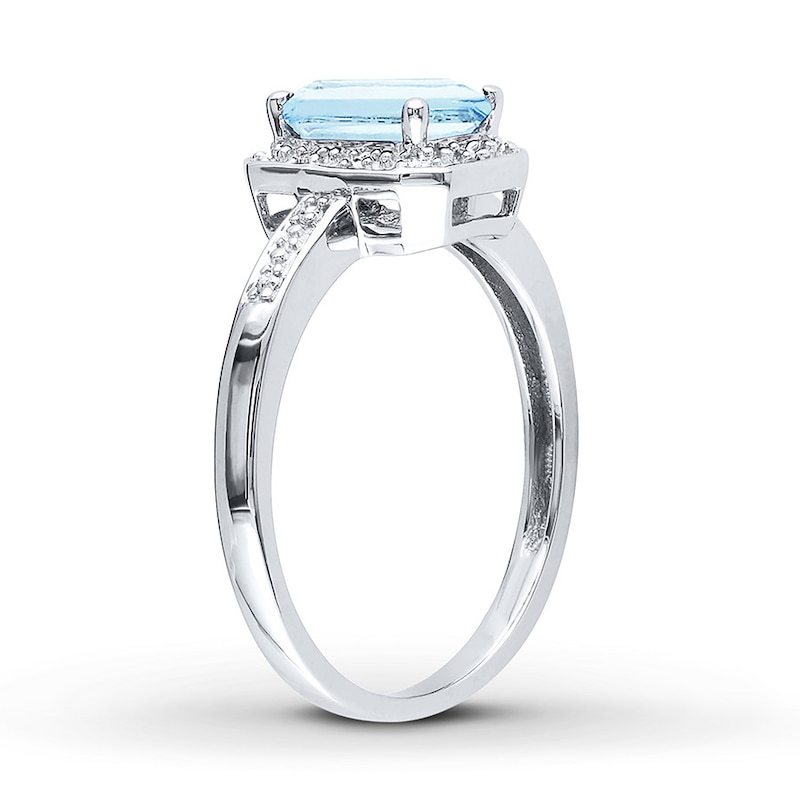 Aquamarine Ring 1/20 ct tw Diamonds 10K White Gold