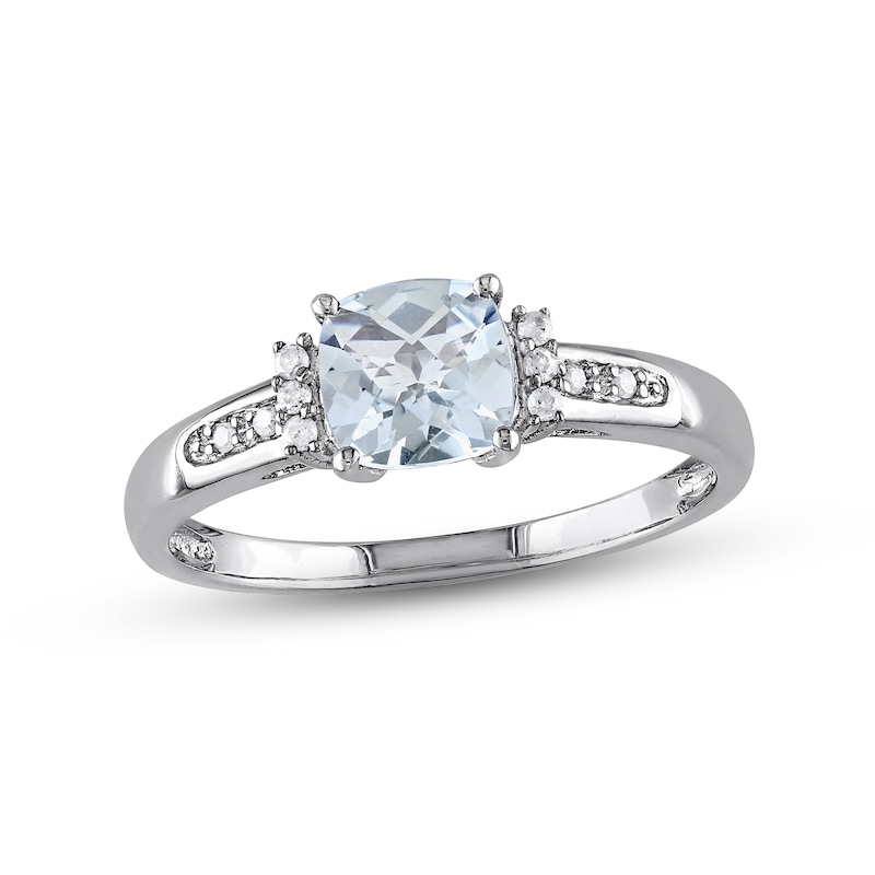 Aquamarine Ring 1/20 ct tw Diamonds Sterling Silver