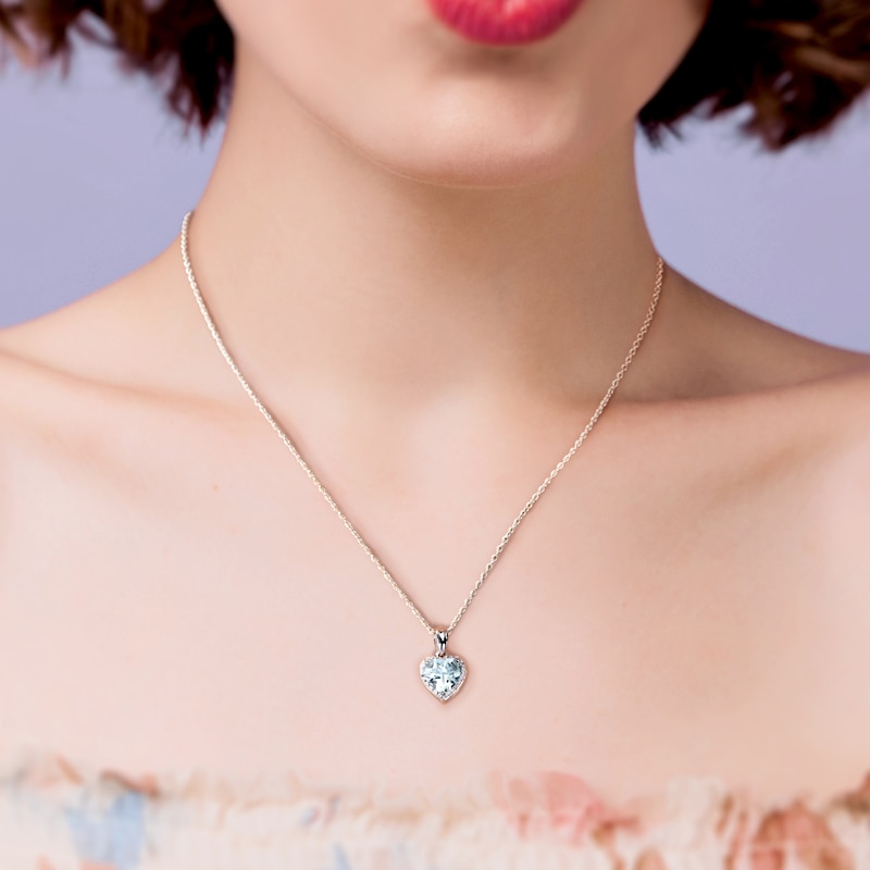 Main Image 5 of Aquamarine Heart Necklace Sterling Silver