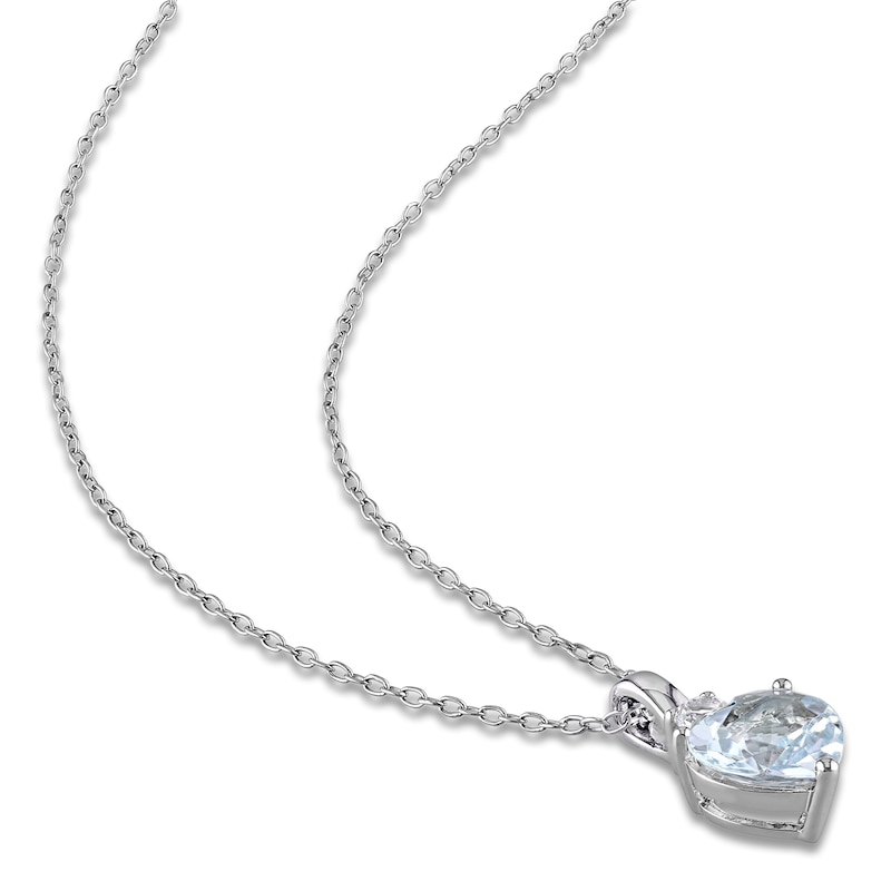 Aquamarine Heart Necklace Lab-Created Sapphire Sterling Silver