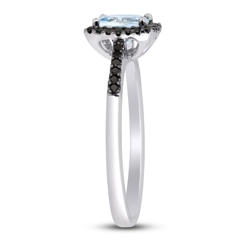 Main Image 2 of Aquamarine Ring 1/8 ct tw Black Diamonds 10K White Gold