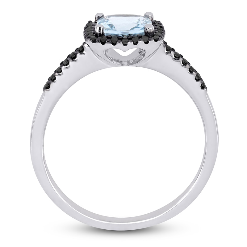 Main Image 3 of Aquamarine Ring 1/8 ct tw Black Diamonds 10K White Gold