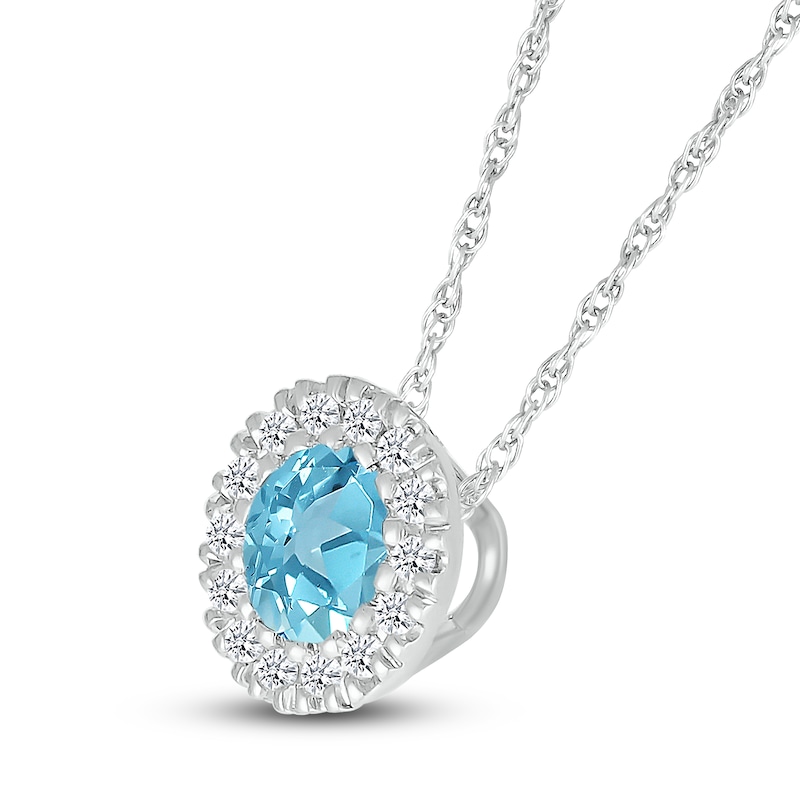 Main Image 1 of Blue Topaz Necklace 1/10 ct tw Diamonds 10K White Gold