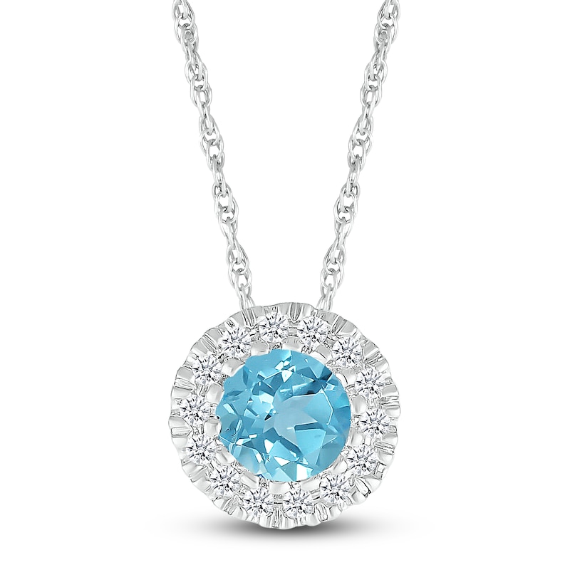 Main Image 2 of Blue Topaz Necklace 1/10 ct tw Diamonds 10K White Gold