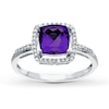 Thumbnail Image 1 of Amethyst Ring Cushion-Cut with 1/8 ct tw Diamonds 10K White Gold