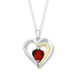 Heart Necklace Garnet Diamond Accents Sterling Silver/10K Yellow Gold