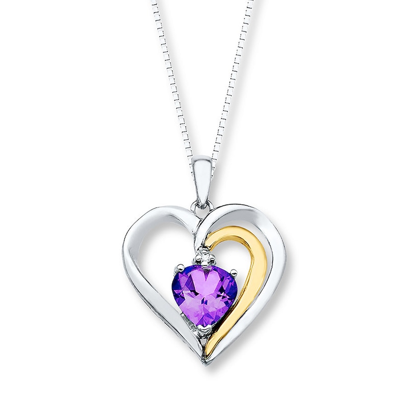 Main Image 1 of Heart Necklace Amethyst Diamond Accents Sterling Silver/10K Yellow Gold