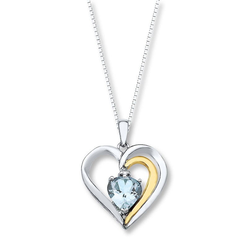 Heart Necklace Aquamarine Diamond Accents Sterling Silver/10K Yellow Gold