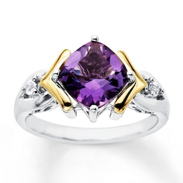 Amethyst Ring White Topaz Sterling Silver/10K Yellow Gold
