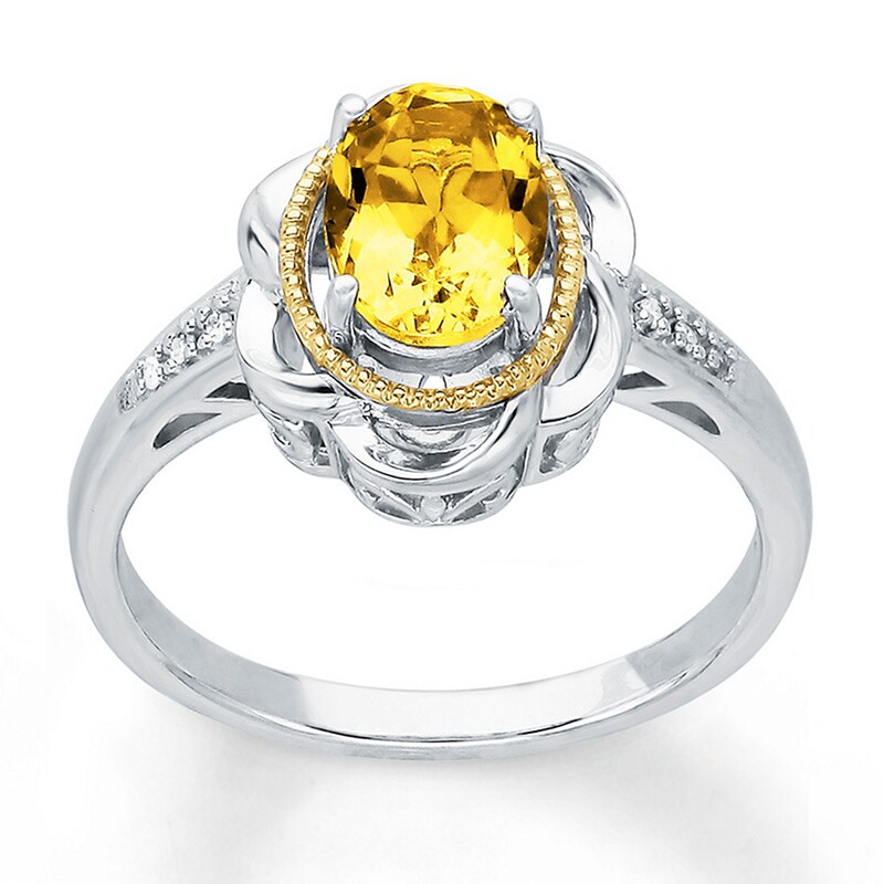 Citrine Ring Diamond Accents Sterling Silver/10K Yellow Gold